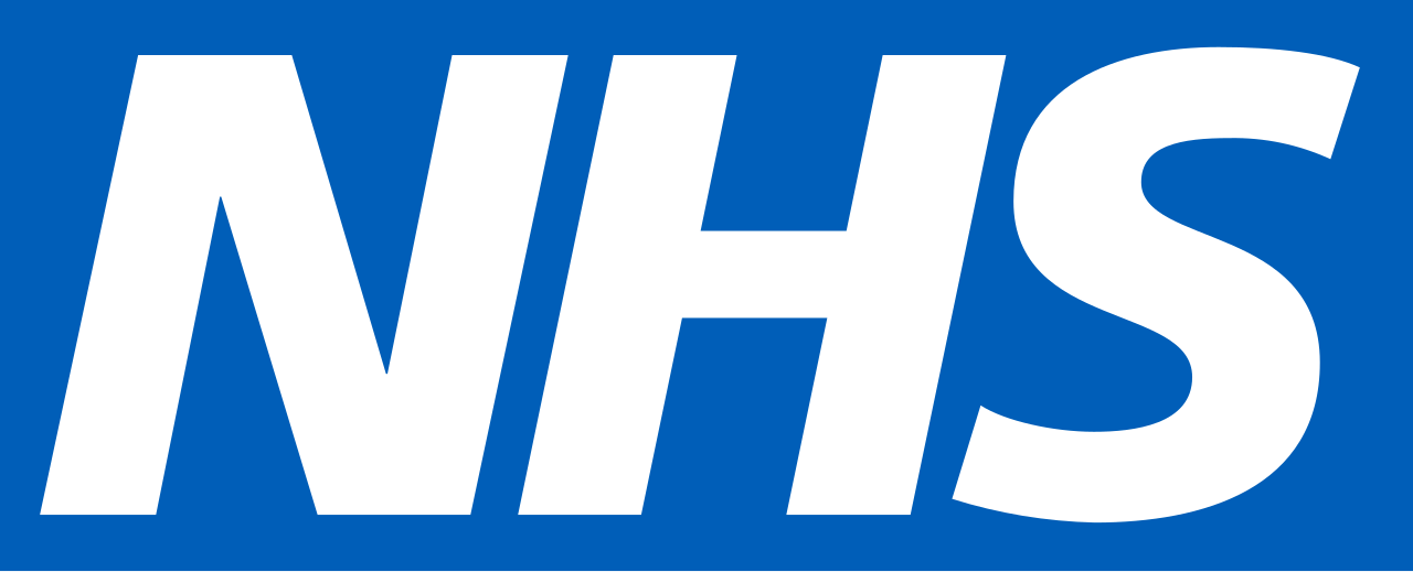 NHS logo: white text 'NHS' on a blue background.