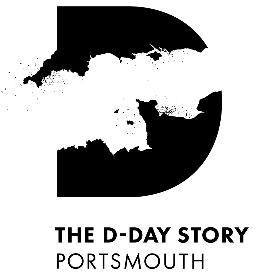 The D-Day Story Portsmouth logo: black 'D' with white abstract coastline.