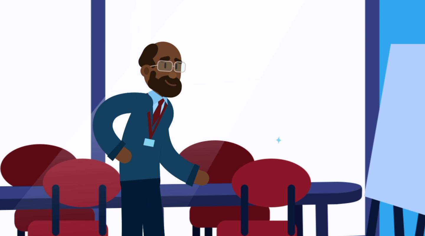 Animation of a person in an office meeting room