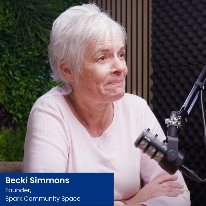 becki simmons from Spark Community Space sat in a podcast studio