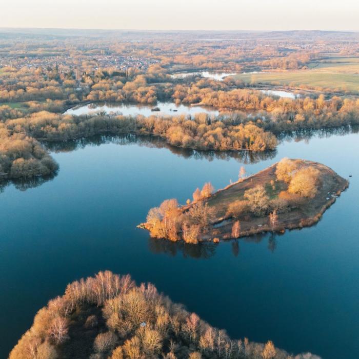 drone photography of lakes in wokingham