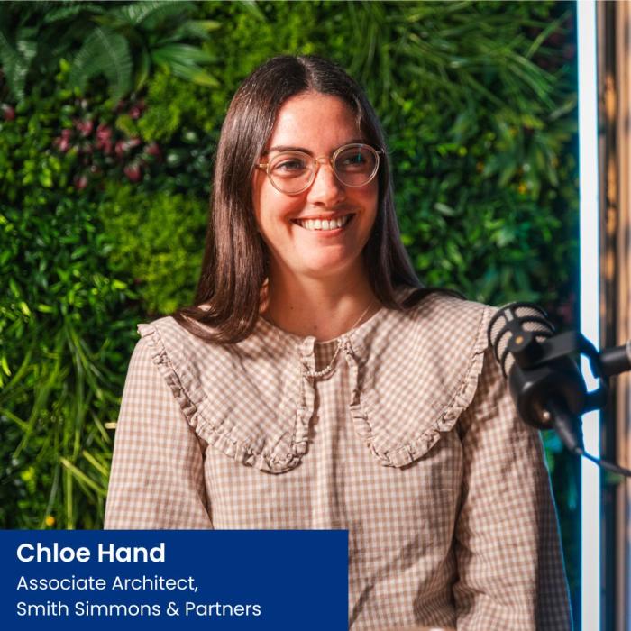 chloe hand from Smith Simmons and Partners sat in a podcast studio