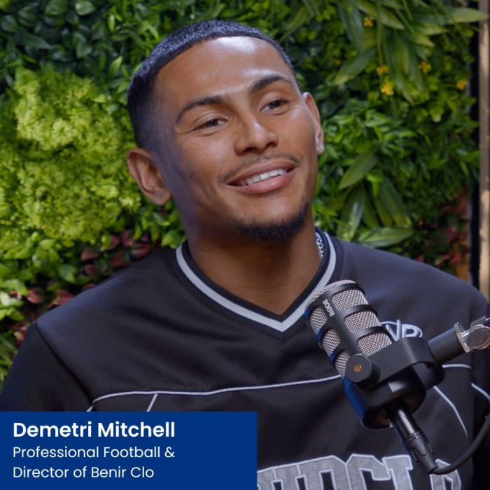 demetri mitchell from Benir Clo sat in a podcast studio