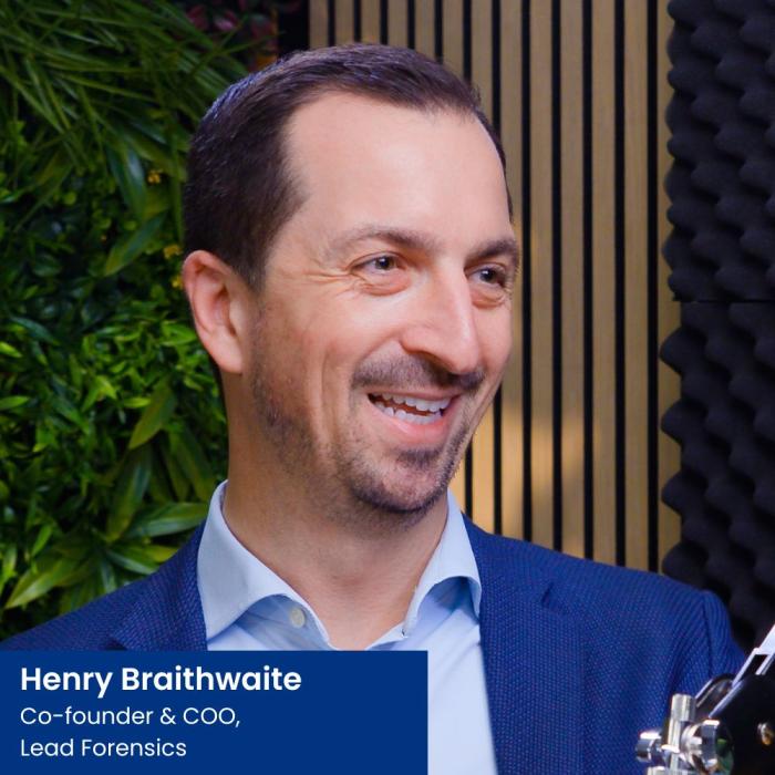 henry braithwaite from Lead Forensics sat in a podcast studio