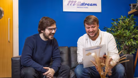 Louis and Oli planning in the Millstream studio