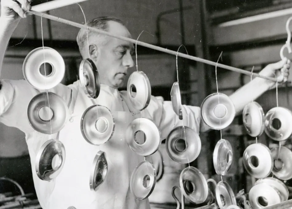 Old photo of man working in Kenwood factory