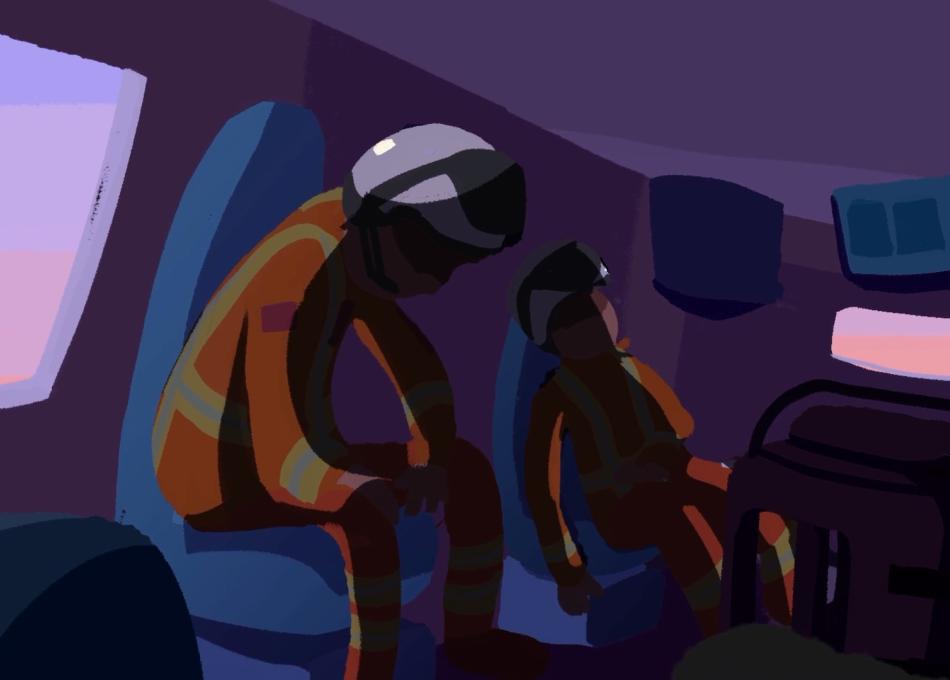 Illustration of Air Ambulance crew in helicopter