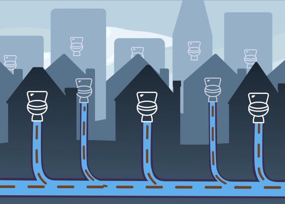 Illustration of sewage from home to drains