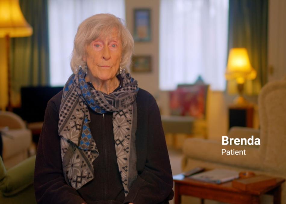 Patient Brenda recording an interview in her living room