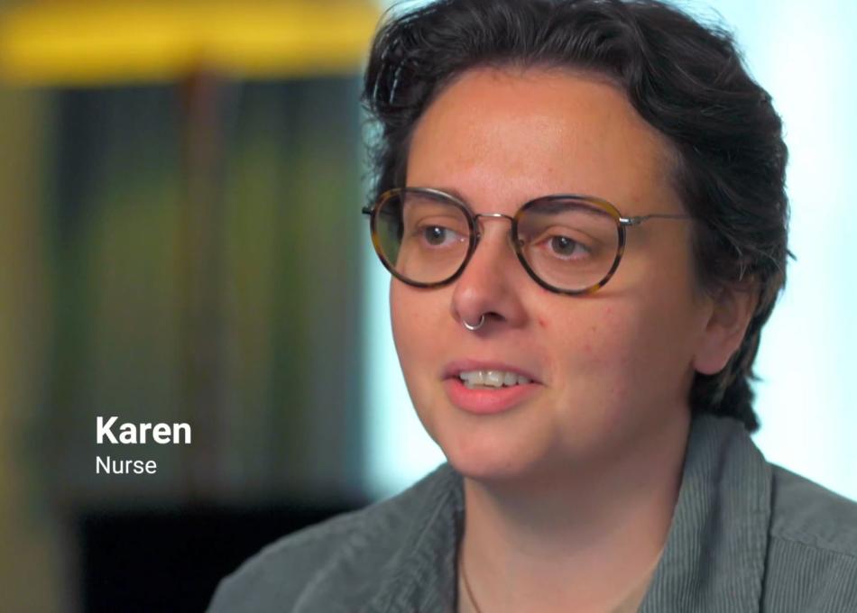 nurse Karen recording an interview