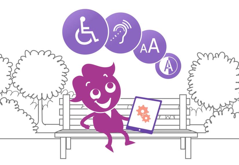 Character sat on bench with mobile phone