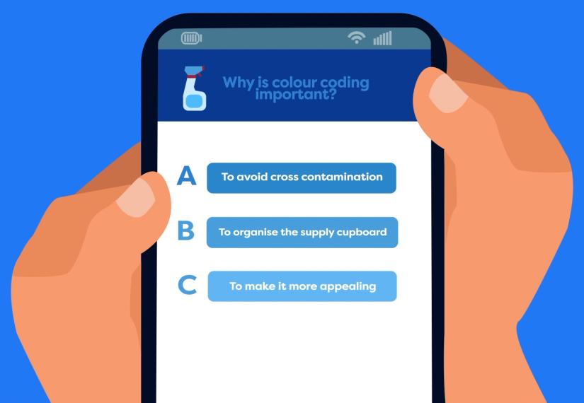 Animation of a person using an app on a mobile phone
