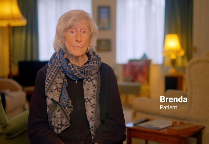 Patient Brenda recording an interview in her living room
