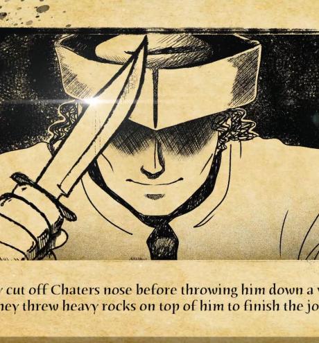 Illustration of a pirate with a sword smiling