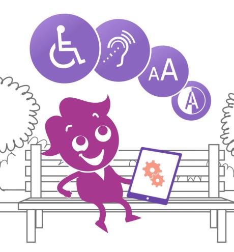 Character sat on bench with mobile phone