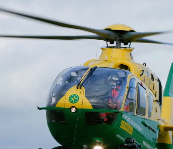 Air ambulance helicopter taking off