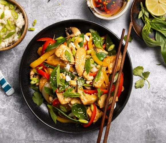 Stir fry bowl on counter top
