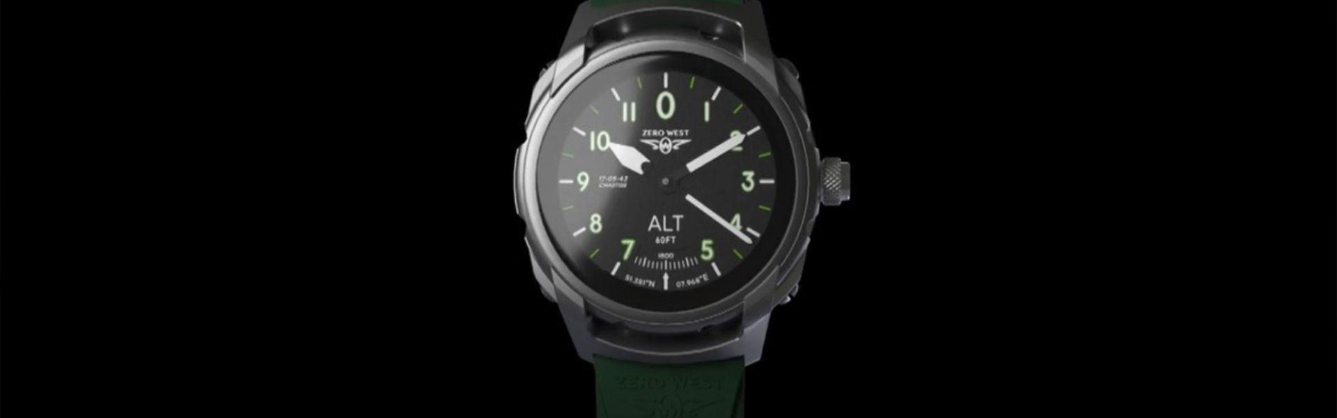 Silver watch with green strap