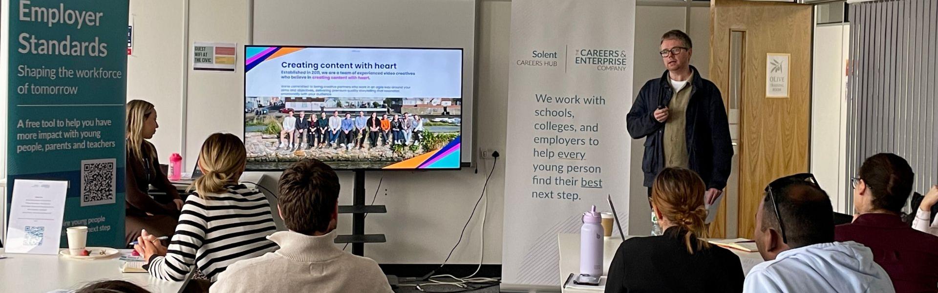 Dan speaking at the Solent Careers Hub workplace forum